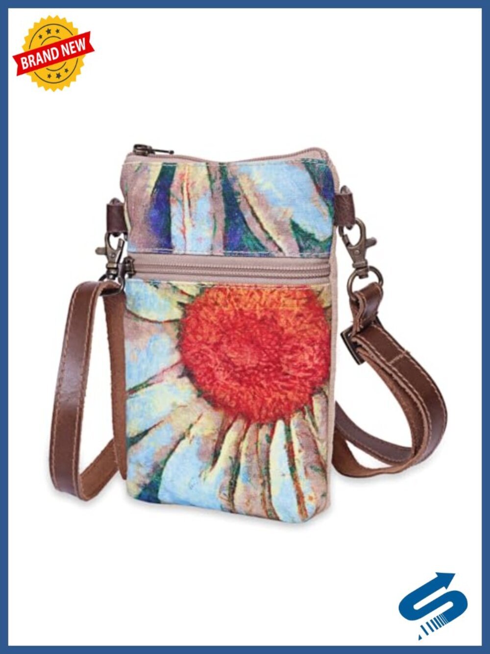 Handcrafted Cotton Canvas Crossbody Phone Purse with Leather Straps